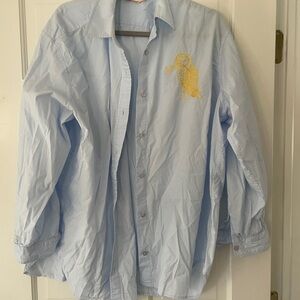 Tory Burch Blouse Blue Xl Embroidered Owl Oversized